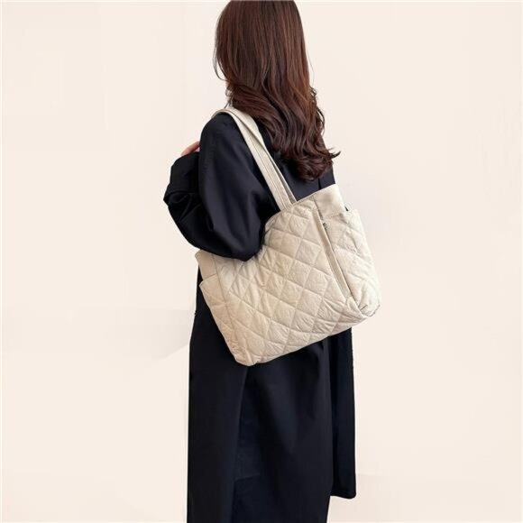 " NEW Women's Quilted Fluffy Handbag - Lightweight, Travel/Work Shoulder Bag" - Picture 7 of 8